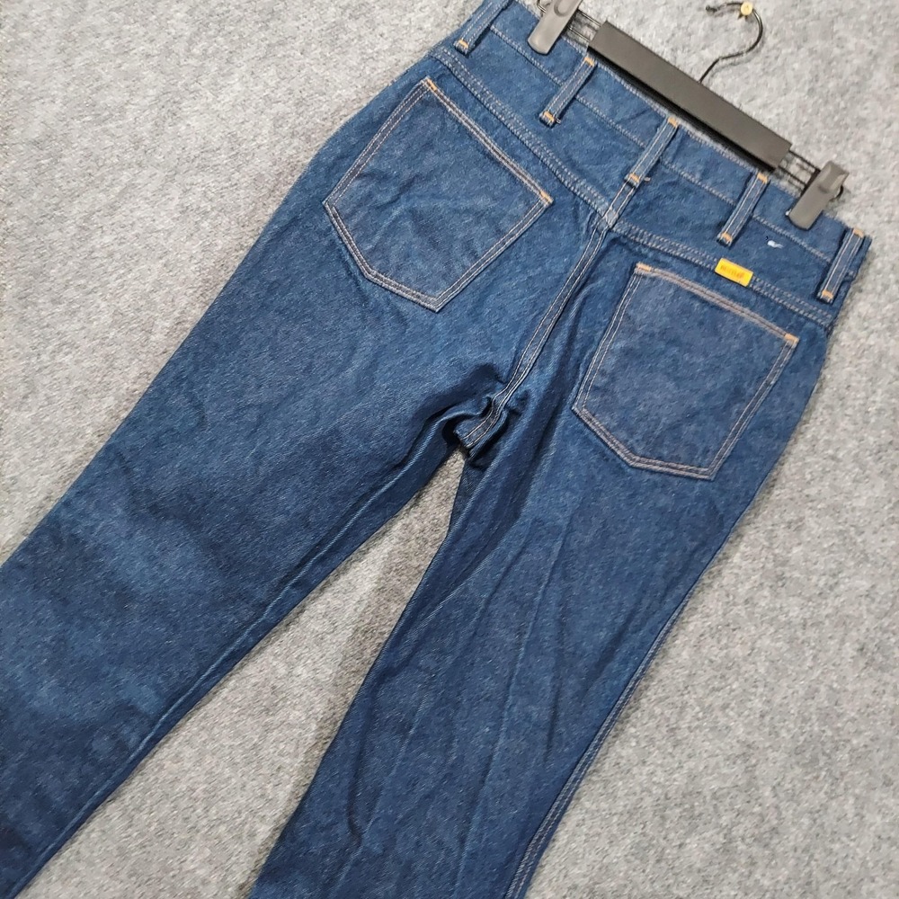 Vintage 70s Rustler Dark Blue Talon Zipper Jeans Fits 30x30 Made USA Raw Denim